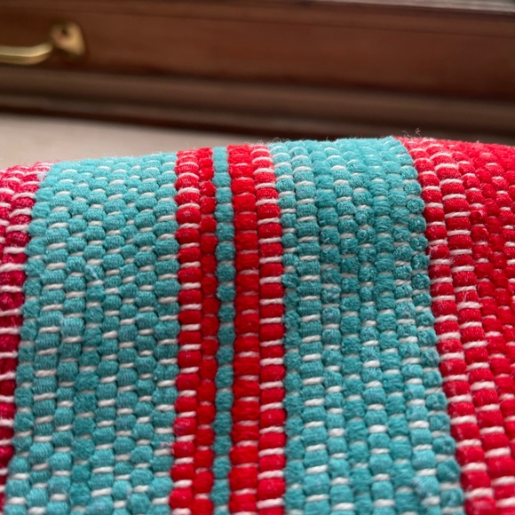 Vintage catalogne rag blanket, fits Queen bed. Striped, Red & Blue. - Picture 5 of 14